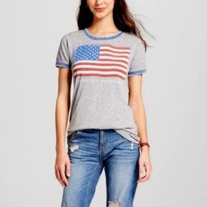 Zoe + Liv American Flag T-Shirt Grey Size XS